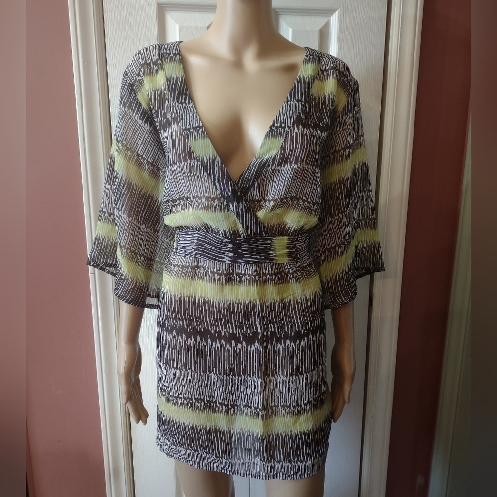 Sheer kimono Style Shirt Blouse Top Size 1x Tie Back